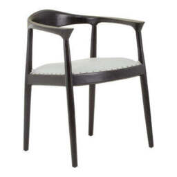 Kendari Grey Leather and Teak Wood Open Back Chair - thumbnail 3