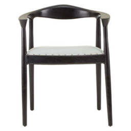 Kendari Grey Leather and Teak Wood Open Back Chair - thumbnail 2