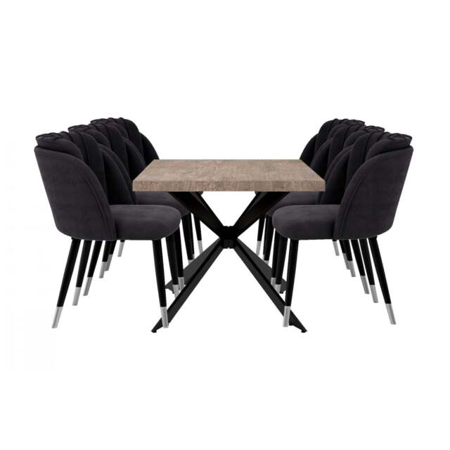 Milano Duke LUX Dining Set - a Walnut Dining Table & 6 Velvet Dining Chairs with Silver End Caps - image 1