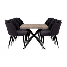 Milano Duke LUX Dining Set - a Walnut Dining Table & 6 Velvet Dining Chairs with Silver End Caps - thumbnail 1