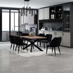 Milano Duke LUX Dining Set - a Walnut Dining Table & 6 Velvet Dining Chairs with Silver End Caps - thumbnail 2