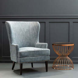 Welham Blue Fabric Wingback Lounge Chair with Wooden Legs - thumbnail 3