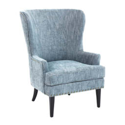 Welham Blue Fabric Wingback Lounge Chair with Wooden Legs - thumbnail 4