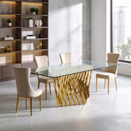 Clear Tempered Glass Top with Gold Stainless Steel Frame, Arezzo