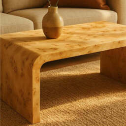 Natural Burl Wood Curved Coffee Table with Smooth Curved Edges, Mota - thumbnail 5