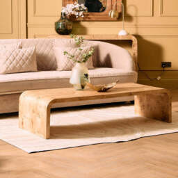 Natural Burl Wood Curved Coffee Table with Smooth Curved Edges, Mota - thumbnail 1