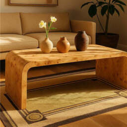 Natural Burl Wood Curved Coffee Table with Smooth Curved Edges, Mota - thumbnail 3