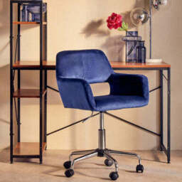 Brent Navy Velvet And Chrome Base Home Office Chair - thumbnail 1