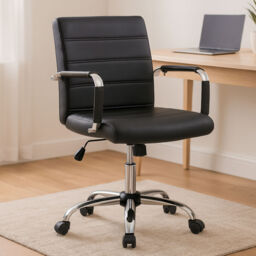 Brent Black Leather Effect Home Office Chair with Chrome Finish Arms and Base - thumbnail 1