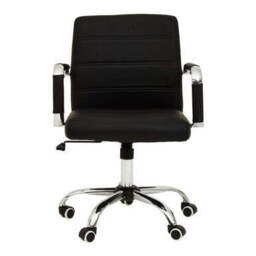 Brent Black Leather Effect Home Office Chair with Chrome Finish Arms and Base - thumbnail 2