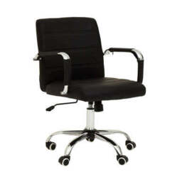 Brent Black Leather Effect Home Office Chair with Chrome Finish Arms and Base - thumbnail 3