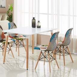 Patchwork Tulip Fabric Dining Chair w/ Wooden Legs & Metal Frame - thumbnail 4