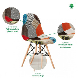 Patchwork Tulip Fabric Dining Chair w/ Wooden Legs & Metal Frame - thumbnail 5