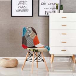 Patchwork Tulip Fabric Dining Chair w/ Wooden Legs & Metal Frame