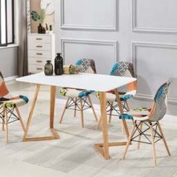 Patchwork Tulip Fabric Dining Chair w/ Wooden Legs & Metal Frame - thumbnail 3