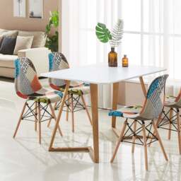 Patchwork Tulip Fabric Dining Chair w/ Wooden Legs & Metal Frame - thumbnail 2