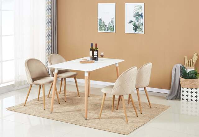 Lucia Halo Dining Set, a Table and Chairs Set of 4, White/Grey - Beige