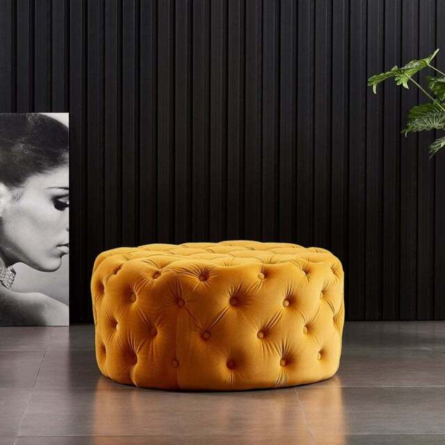 Melia Round LUX Pouffe - Mustard