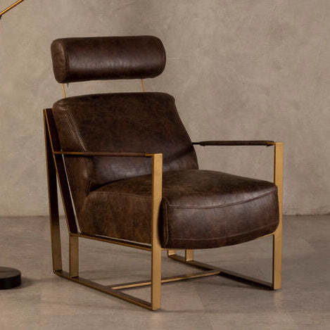 Hoxton Brown Leather Lounge Chair with Headrest - image 1