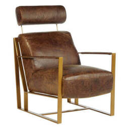 Hoxton Brown Leather Lounge Chair with Headrest - thumbnail 4