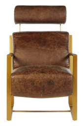 Hoxton Brown Leather Lounge Chair with Headrest - thumbnail 2