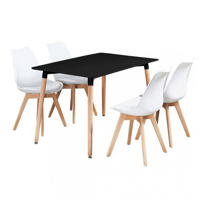 Black Halo Dining Table & Set of 4 Jamie Lorenzo Tulip chairs with Padded Seat - White