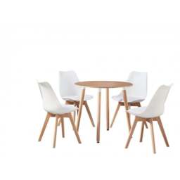 Jamie Halo Round Dining Table Set with 4 Chairs - White / Wood