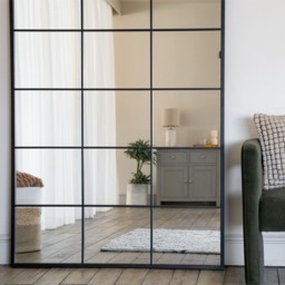 Kyō - Full Length Black Metal Rectangle Lattice Window Mirror - 200cm x 120cm - thumbnail 2