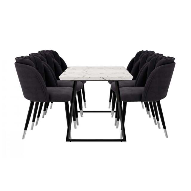 Milano Toga Extendable Dining Set - a White Extendable Dining Table & 6 Dining Chairs with Silver End Caps - Black