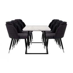 Milano Toga Extendable Dining Set - a White Extendable Dining Table & 6 Dining Chairs with Silver End Caps - Black