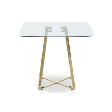 Clear Glass Top and Gold Finish Square Steel Dining Table, Metropolitan - image 1