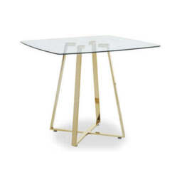 Clear Glass Top and Gold Finish Square Steel Dining Table, Metropolitan - thumbnail 3