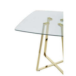 Clear Glass Top and Gold Finish Square Steel Dining Table, Metropolitan - thumbnail 5