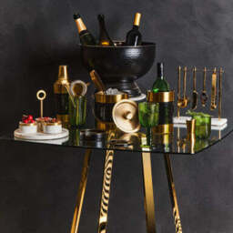 Clear Glass Top and Gold Finish Square Steel Dining Table, Metropolitan - thumbnail 2