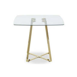 Clear Glass Top and Gold Finish Square Steel Dining Table, Metropolitan - thumbnail 1