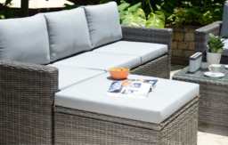 Marbella 5-Seater Garden Lounge Set with Ottoman Chaise - Grey Cushions - thumbnail 3