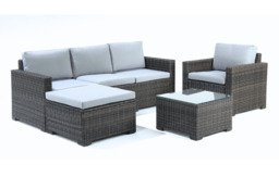 Marbella 5-Seater Garden Lounge Set with Ottoman Chaise - Grey Cushions - thumbnail 2