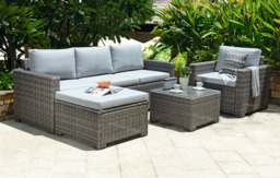 Marbella 5-Seater Garden Lounge Set with Ottoman Chaise - Grey Cushions