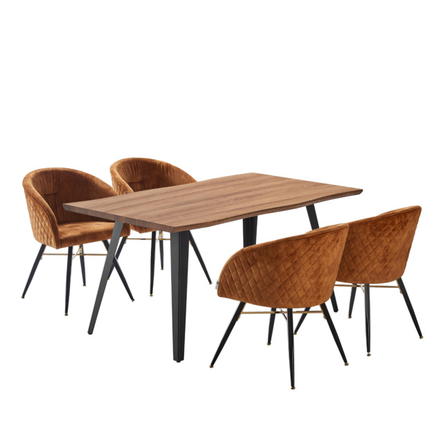 Vittorio Rocco LUX 5PCs Dining Set includes an Oak Dining Table and Set of 4 Dining Chairs - Yellow