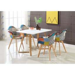 Patchwork Dallas Dining Set for 4 - a Wooden Dining Table & Set of 4 Pacthwork Tub Dining Chairs with Armrests - Scandinavian Design - thumbnail 2