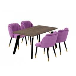 Milano Cosmo LUX Dining Set - a Walnut Dining Table & 4 Dining Chairs with Gold End Caps - Purple