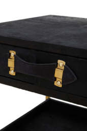 Black Hair-On-Hide Leather Bedside Table with Gold Metal Frame and 1 Drawer, Kensington Townhouse - thumbnail 6