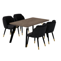 Milano Cosmo LUX Dining Set - a Walnut Dining Table & 4 Dining Chairs with Gold End Caps - thumbnail 1