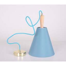 Luce Hanging Blue Ceiling Light with Oak Wood Spindle - thumbnail 1