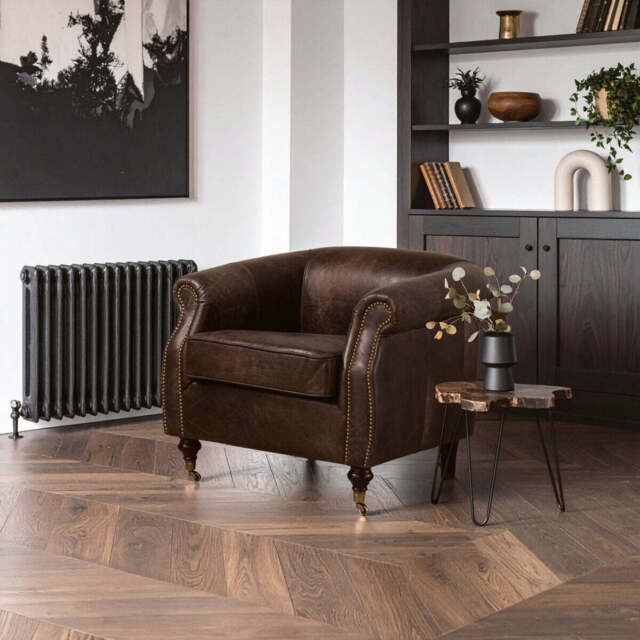 Victor Dark Grey Brown Leather Curved Armchair - image 1