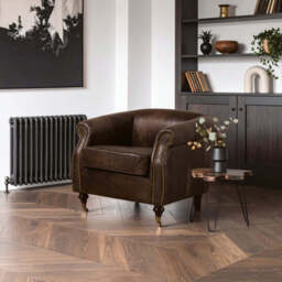 Victor Dark Grey Brown Leather Curved Armchair - thumbnail 1
