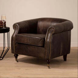 Victor Dark Grey Brown Leather Curved Armchair - thumbnail 2