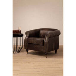 Victor Dark Grey Brown Leather Curved Armchair - thumbnail 5
