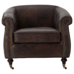 Victor Dark Grey Brown Leather Curved Armchair - thumbnail 3
