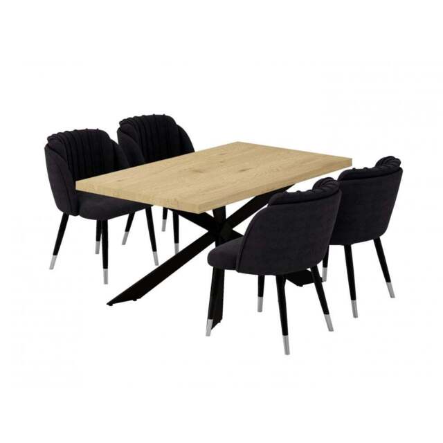 Milano Duke LUX Dining Set - a Oak Dining Table & 4 Dining Chairs with Silver End Caps - image 1